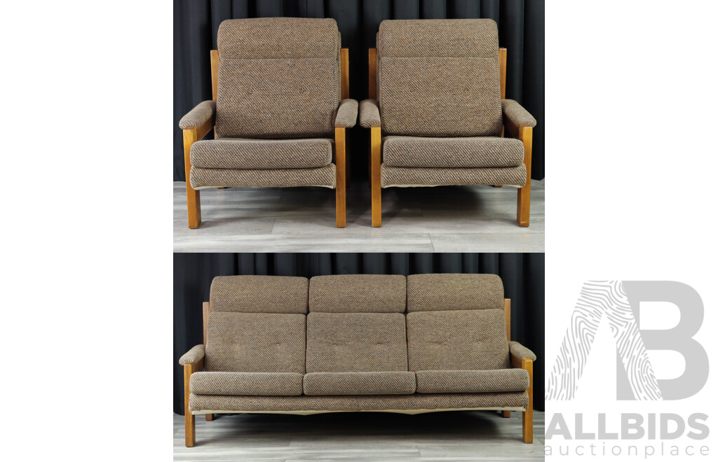 Mid Century Timber Framed Three Piece Lounge Suite