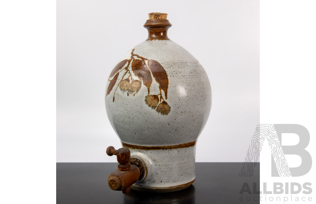 Australian Studio Pottery Urn with Wooden Spigot by Cannie Ridge Pottery Harcourt