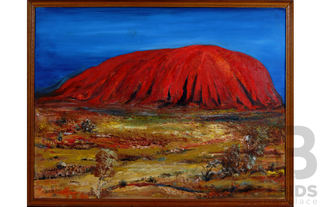 A.Jerauds, (20th Century), Ayers Rock, Acrylic on Masonite, 98 x 129 cm (frame)