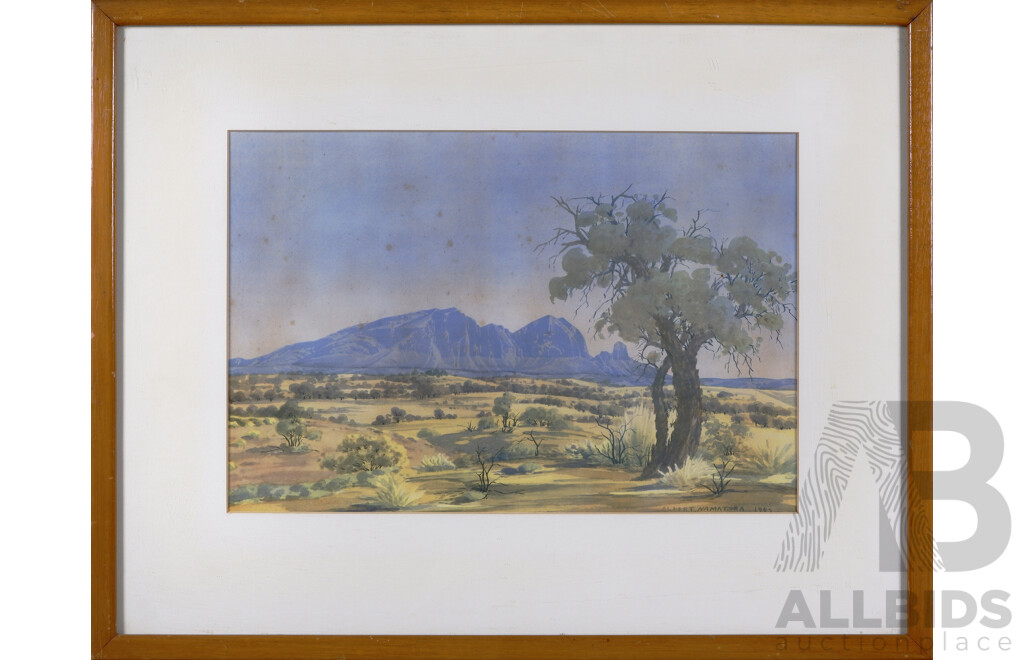 Albert Namitjira, (20th Century, Indigenous-Australian, 1902-1959), Mt Sonder, MacDonnell Ranges, NT, Reproduction Print From Original Watercolour, 46 x 59 cm (frame)