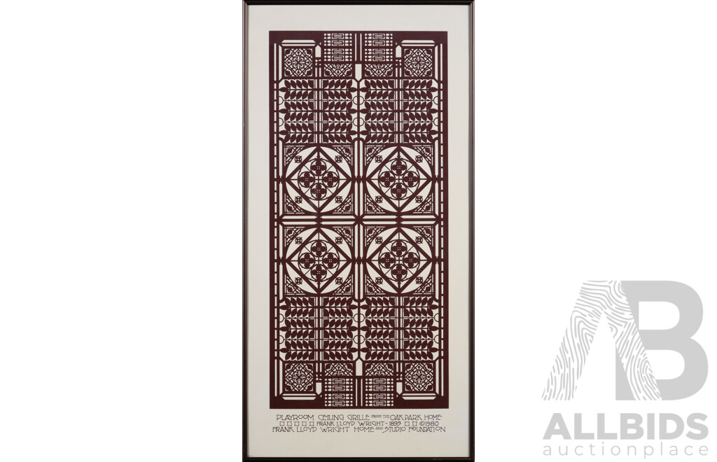 Frank Lloyd Wright, (American,1867-1959), Playroom Ceiling Grille From Oak Park Home (1895), Wonderful Ink Print in Collaboration with FLW Home and Studio Foundation (1980), 77 x 39 cm (frame)