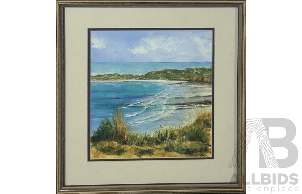 Theo Kirkham (20th Century), Sunshine on Cliff, Near Anglesea and Victorian Farmland, Trio of Wonderful Watercolour Landscapes, 56 x 73 cm (frame largest) (3)