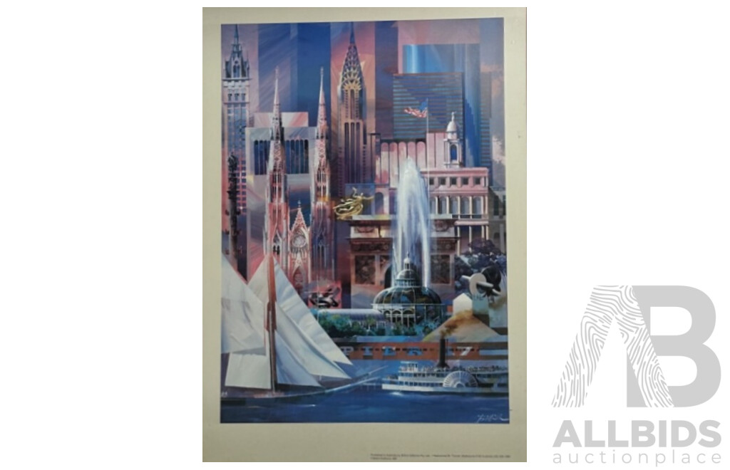 Charles Billich, (20th Century, Croatian-Australian, 1934-), New York City Poster Triptych, Collection of Three Lithograph Posters of Manhattan, 91 x 61 cm (frames) (3)