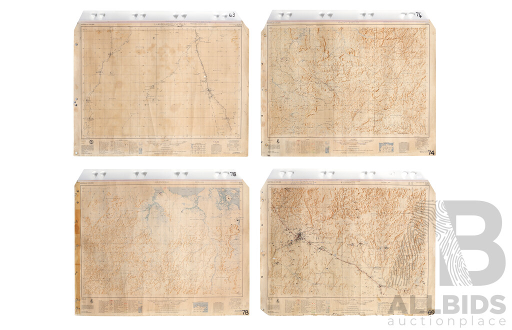 Collection of Four Vintage Maps of the Northern Territory - Larrimah, Katherine, Mount Evelyn & Milingimbi, Paper on Canvas, 57 x 80 cm (largest) (4)