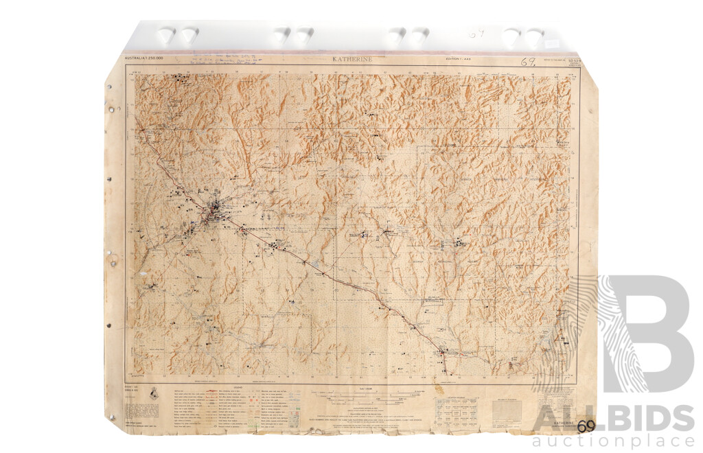 Collection of Four Vintage Maps of the Northern Territory - Larrimah, Katherine, Mount Evelyn & Milingimbi, Paper on Canvas, 57 x 80 cm (largest) (4)