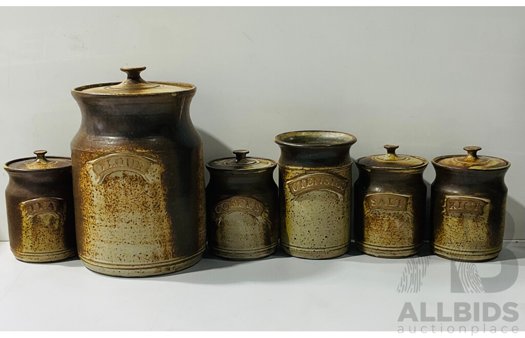 Collection of Stoneware Canisters From Belltower Pottery