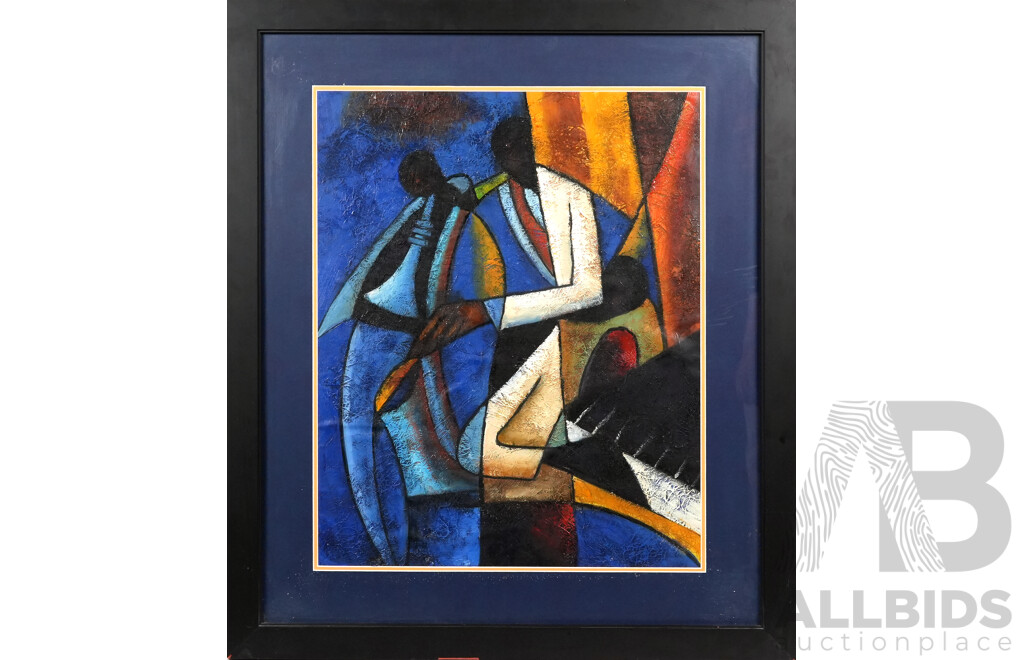 Artist Unknown, Jazz Duo, Mixed Media Oil on Canvas, 86 x 74 cm (frame)