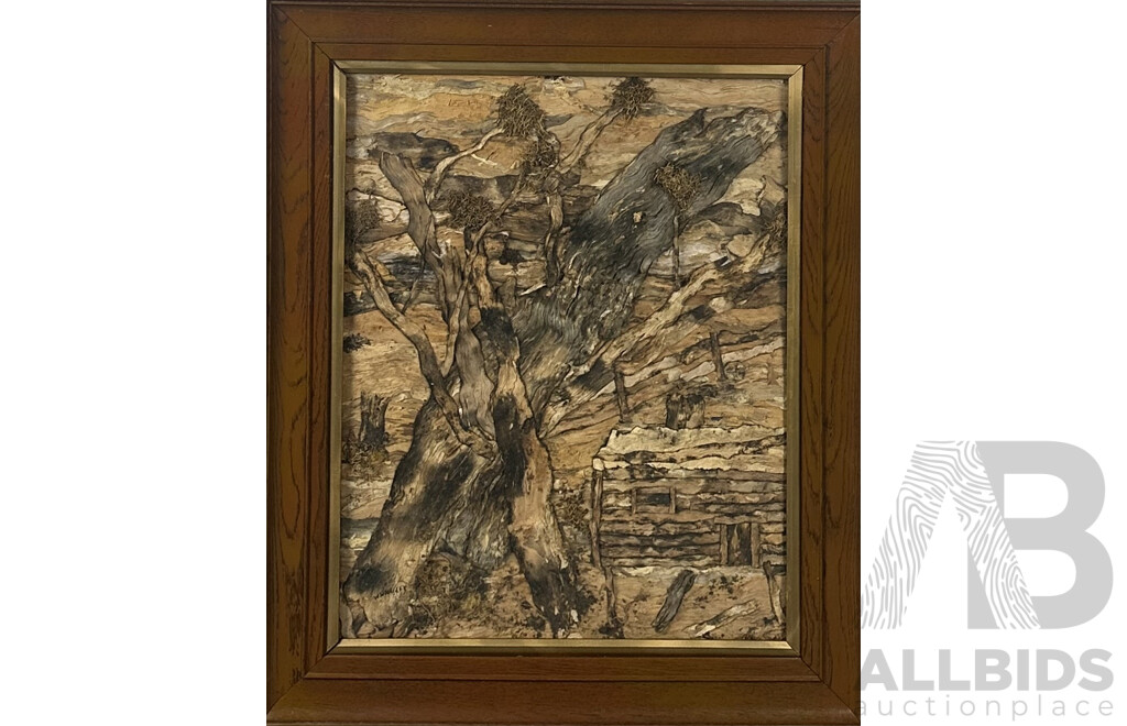 Walter Wrigley, (20th Century, Australian), Bush House I and II, Pair of Vintage Australian Paperbark & Other Natural Materials, 73 x 61 cm (largest frame) (2)
