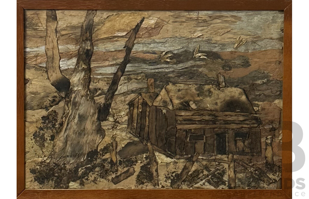 Walter Wrigley, (20th Century, Australian), Bush House I and II, Pair of Vintage Australian Paperbark & Other Natural Materials, 73 x 61 cm (largest frame) (2)