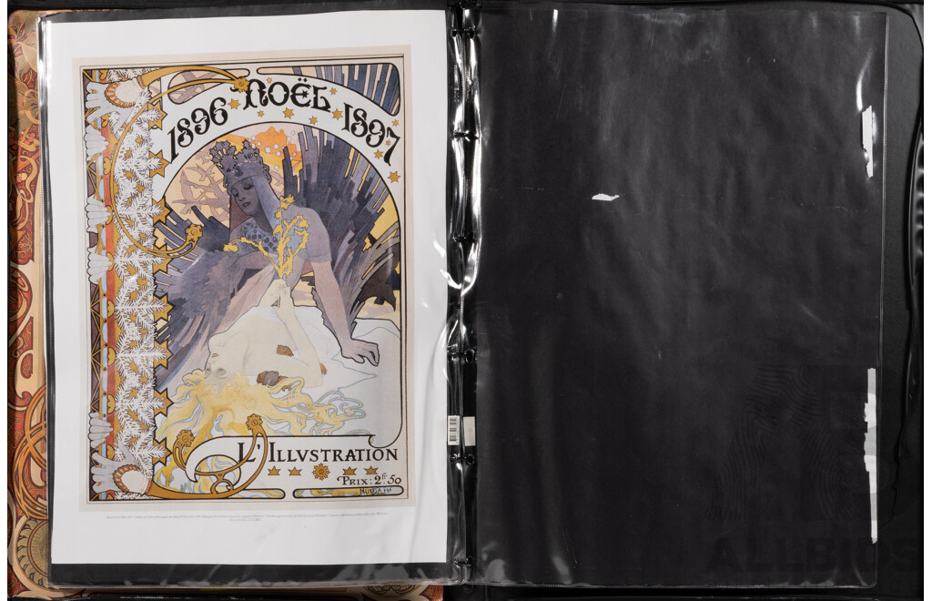 Alfons Mucha, (Czech Born, 1860-1939), Collection of Six Reproduction Poster Prints in Vinyl Artist's Portfolio Carrying Case