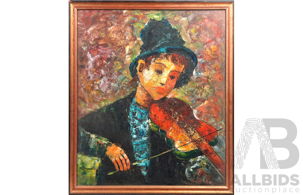 Thomson, (20th Century), Young Boy Playing Violin, Oil on Board, 66 X^x 57 cm (frame)