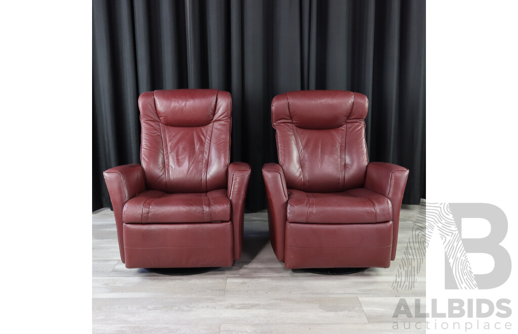 Pair of Maroon Leather Reclining Armchairs by IMG Norway