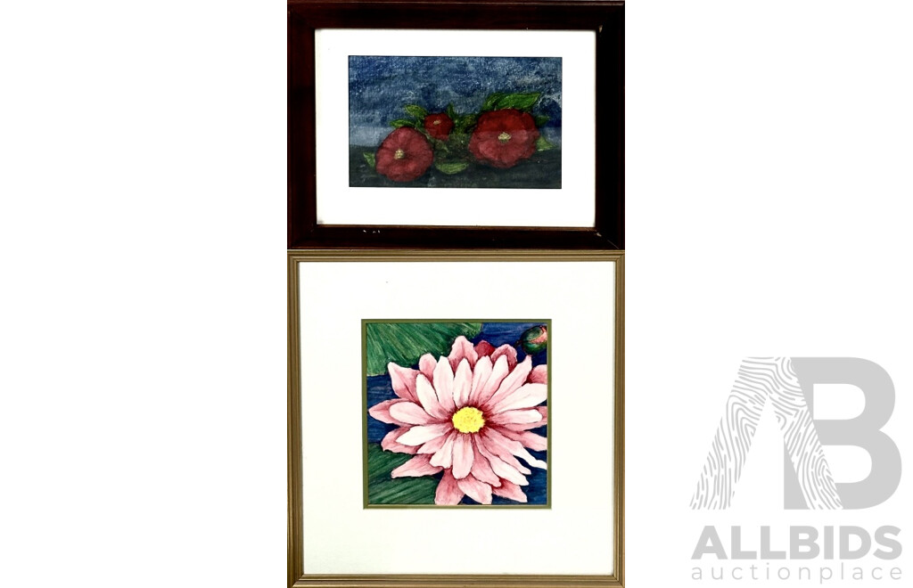Judith Boaler, (20th Century, Australian), Camellias, Mixed Media, 35 x 43 cm (frame) & Water Lily II, Ink on Arches Paper, 45 x 42 cm (frame) (2)