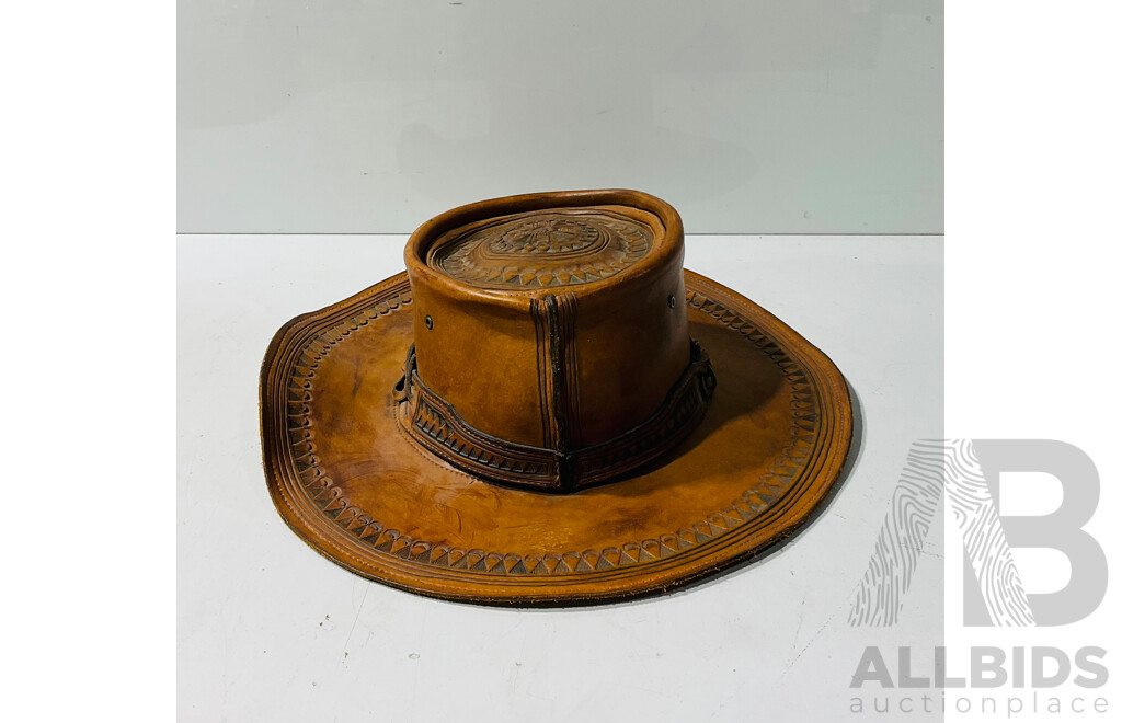 Leather Wide-brimmed Hat with Punched Details