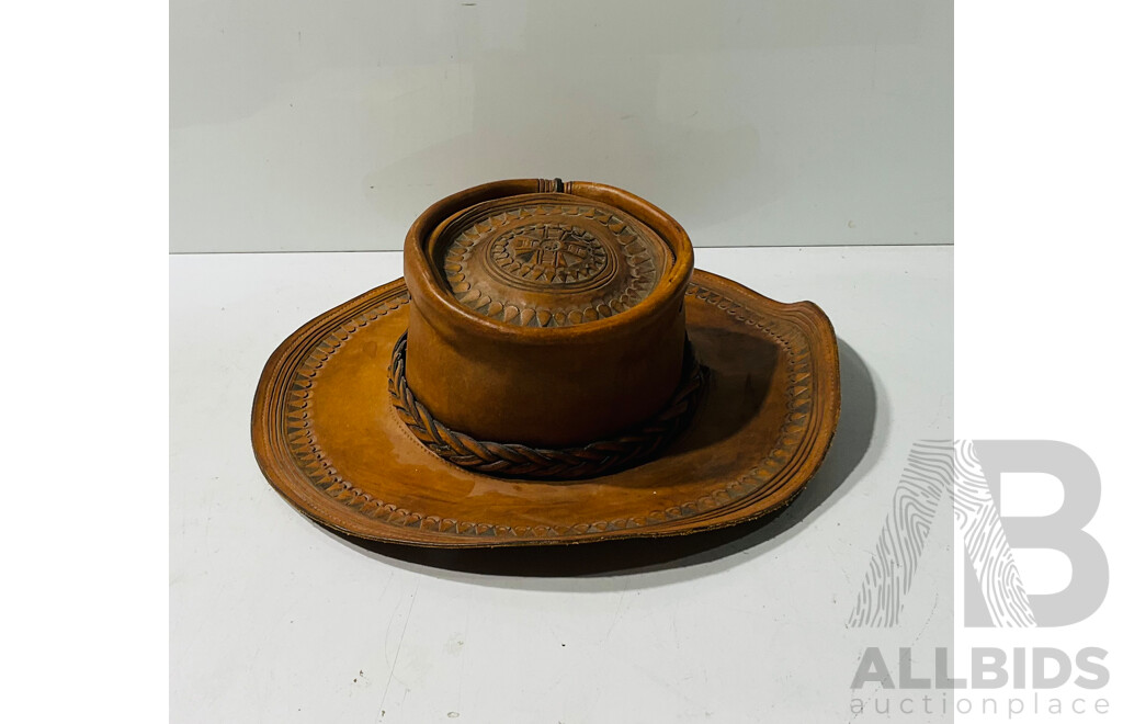 Leather Wide-brimmed Hat with Punched Details