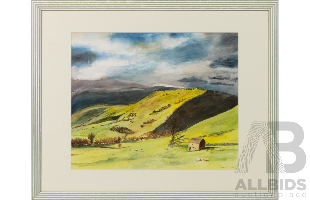 John Webster (20th Century), Lone Cottage, Sheep Grazing (2017) & Crane at Sunset (2010), Pair of Watercolours, 44 x 54 cm & 54 x 44 cm (frames) (2)