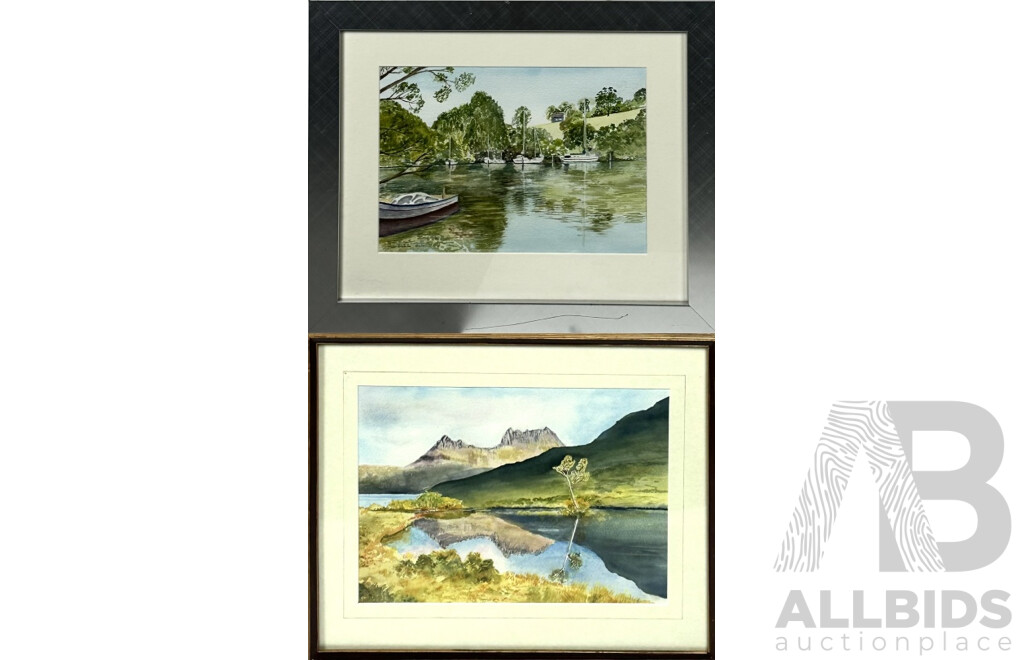 John Webster (20th Century), Moored Boats (2015) & Cradle Mountain, Pair of Watercolours, (2) 43 x 52 cm & 38 x 45 cm (frames) (2)