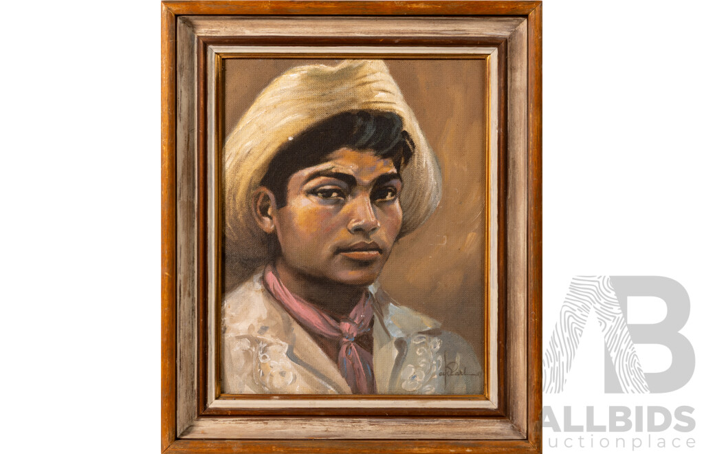Jack Beaumont Earl, (20th Century, Australian, 1908-1994), 'Joaquin' - Portrait Mayan Spanish Youth, Manzanillo Mexico (1968), Vintage Oil on Canvas, 47 x 40 cm (frame)