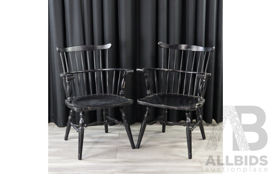 Pair of Black Fan Back Dining Chairs