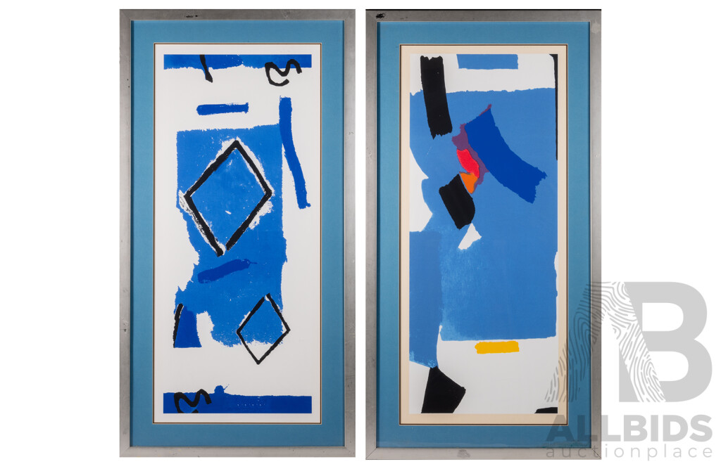 Vlado Fieri, (20th Century, Italian), Composizione Blu (1990s) & Untitled, Pair of Serigraphs, 107 x 56 cm (frames) (2)