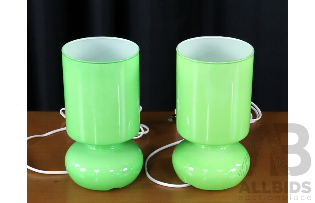 Pair of Green Glass Table Lamps