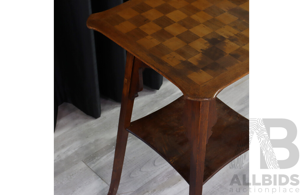 Oak Occasional Table with Chessboard Top