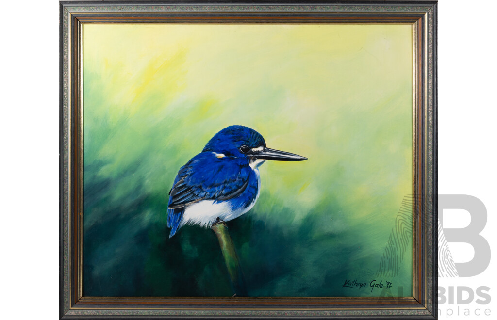 Kathryn Gale, (20th Century, Australian), Little Kingfisher (1992), Wonderful Oil on Board, 70 x 82 cm (frame)