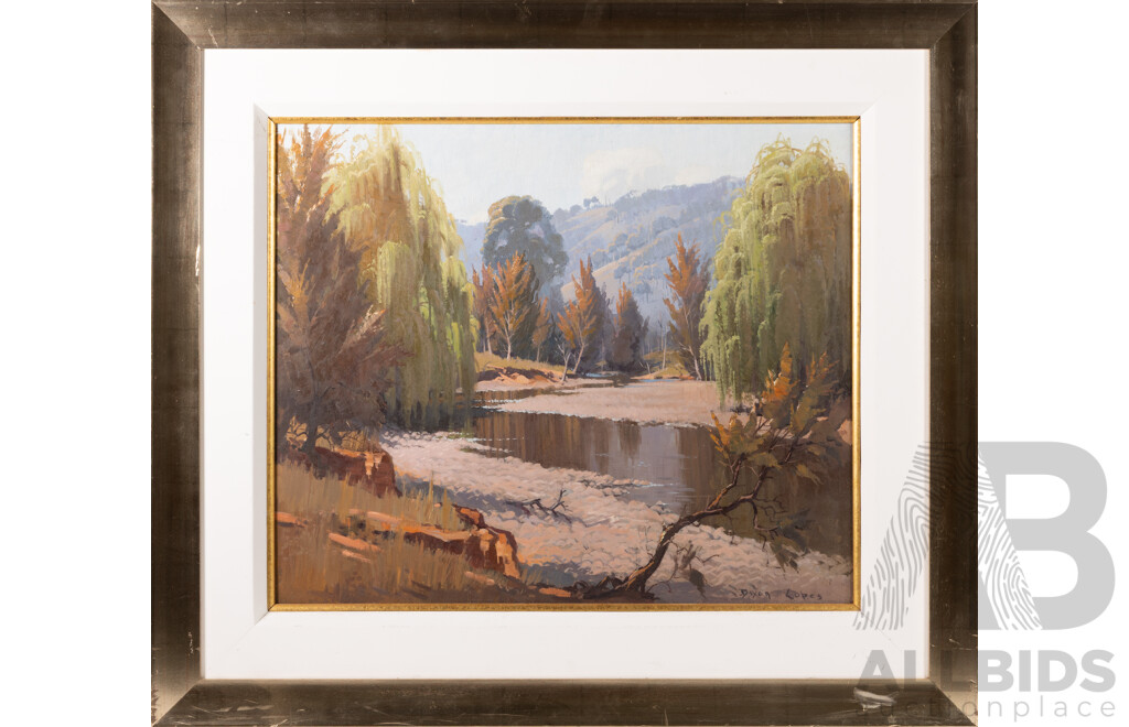 Dixon Copes, (20th Century, Australian, 1914-2002), Blue Mountains Overlooking the River, Oil on Board, 74 x 84 cm (frame)