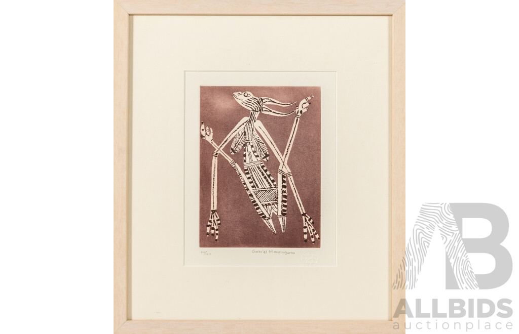 Gabriel Maralngurra, (20th Century, Indigenouts-Australian, 1968-2025), Mimi Spirit, Limited Edition Signed Etching, 40 x 35 cm (frame)