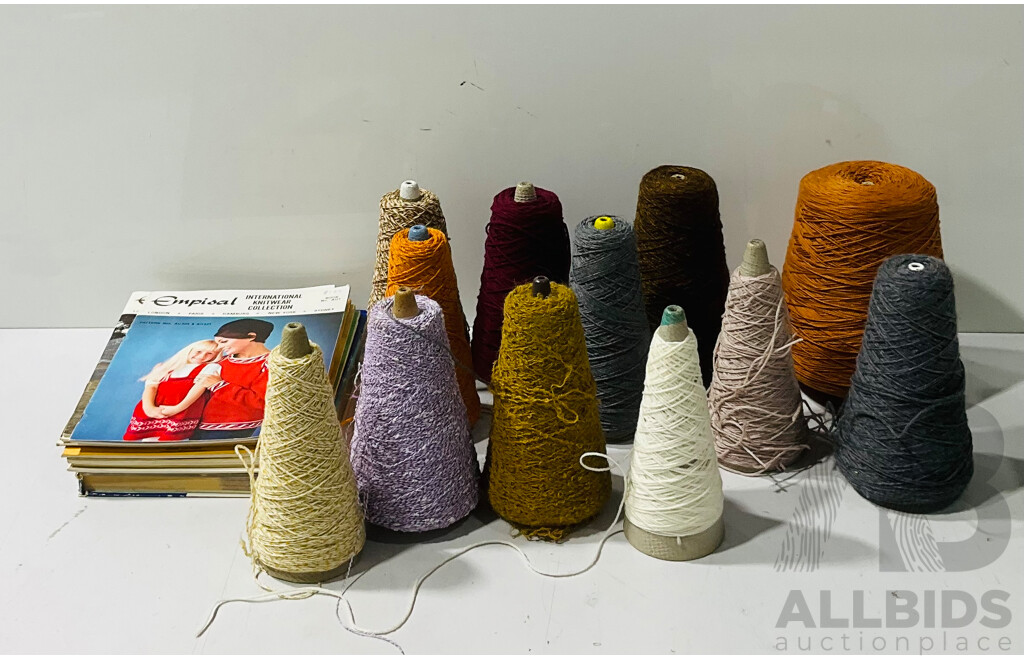 Collection of Empisal and Other Knitwear Books and Spools of Wool