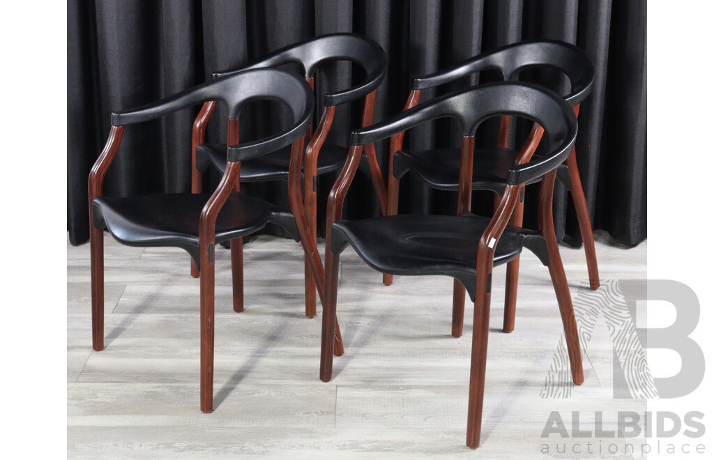 Set of Four Mid Century Style Teak and Acrylic Dining Chairs