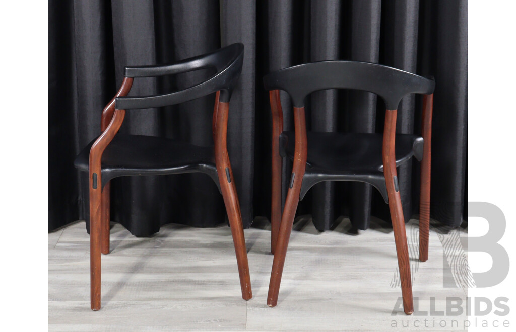 Set of Four Mid Century Style Teak and Acrylic Dining Chairs