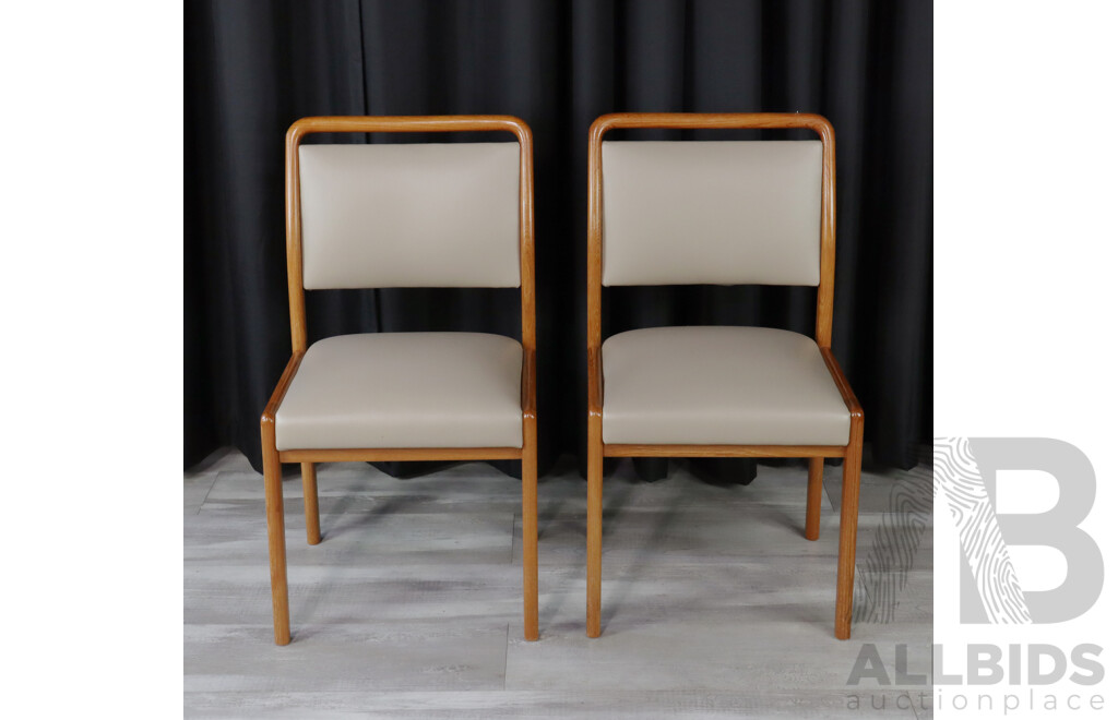 Pair of Modern Pine Dining Chairs with Leather Upholstery