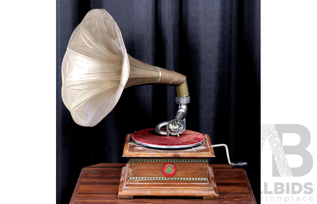 Antique Leo-Phone Gramophone with Copper Horn