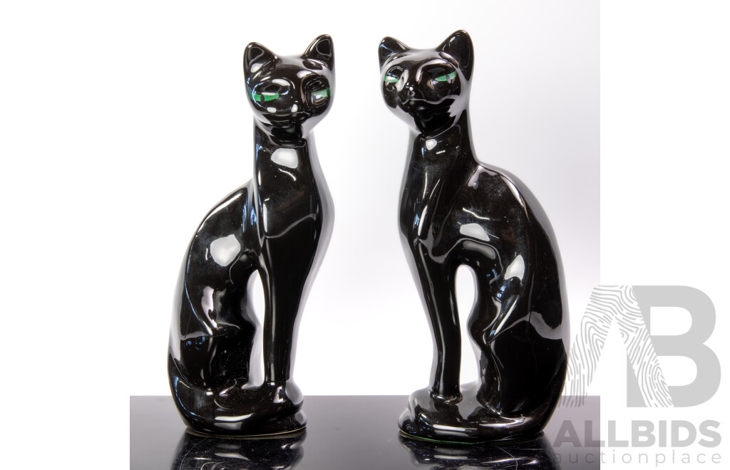 Pair Retro Taiwanese Black Ceramic Cat Figures