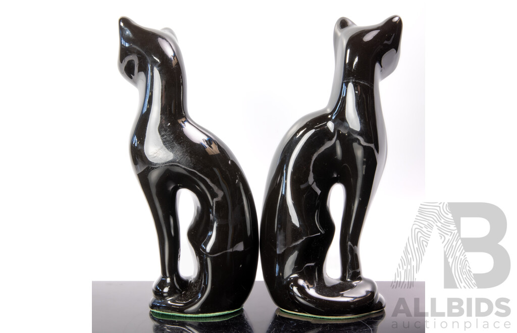 Pair Retro Taiwanese Black Ceramic Cat Figures