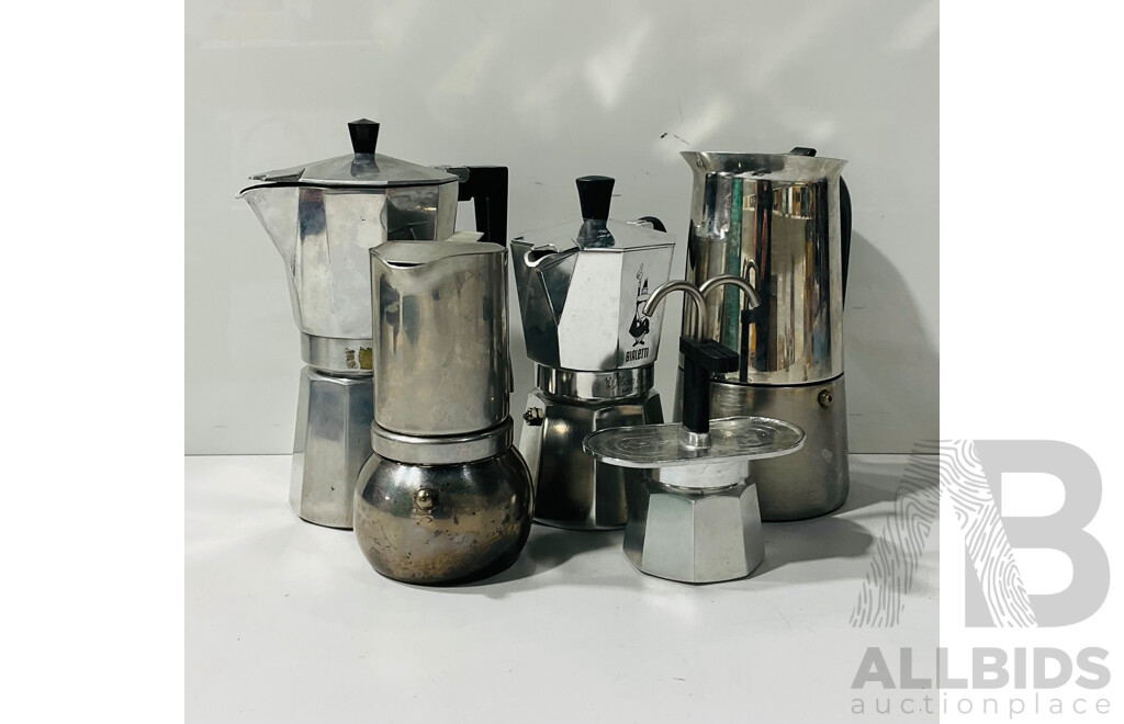 Collection Retro Aluminum Coffee Percolators Including Bialetti, Stella and More