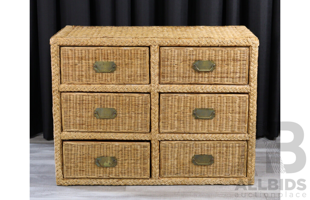 Vintage Cane Lowboy with Six Drawers