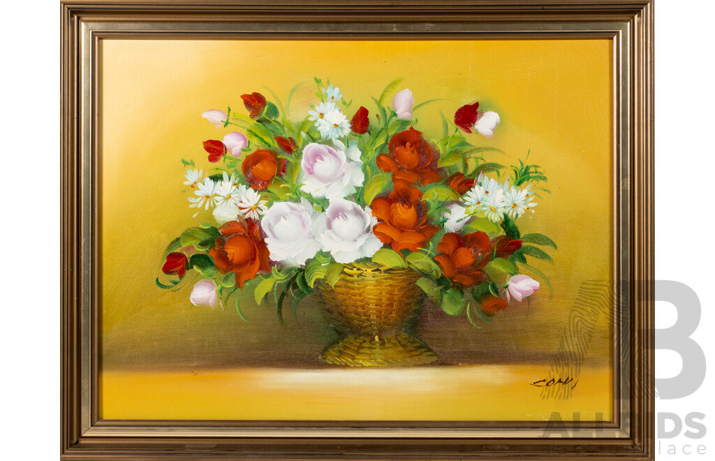 (Possibly) Conn, (20th Century), Still Life - Basket of Flowers, Original Oil on Canvas, 53 x 68 cm (frame)