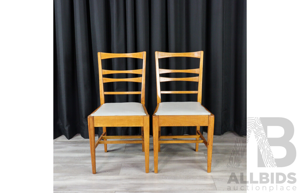 Pair of Silky Oak Ladder Back Dining Chairs