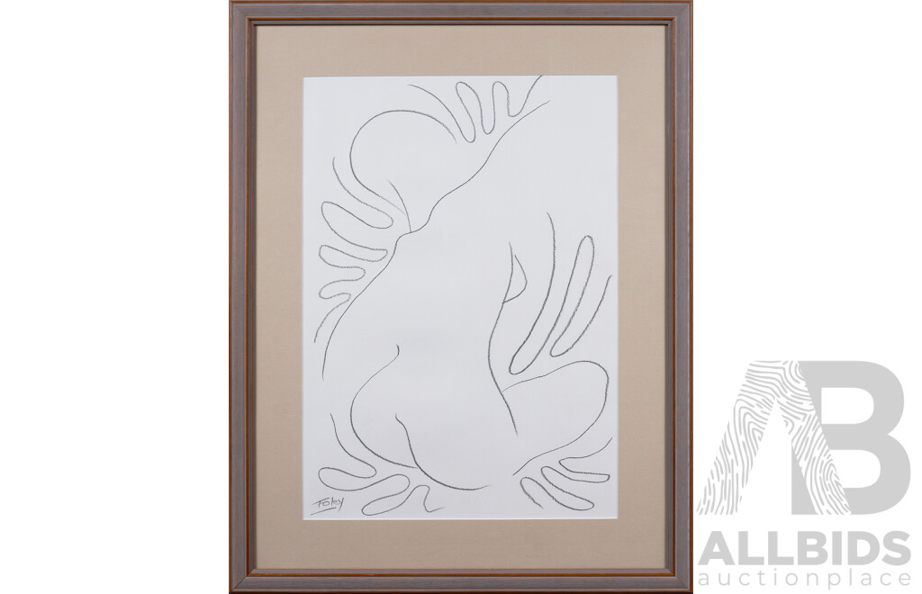 Foley, (20th Century), Abstract Nude, Charcoal on Paper, 76 x 59 cm (frame)