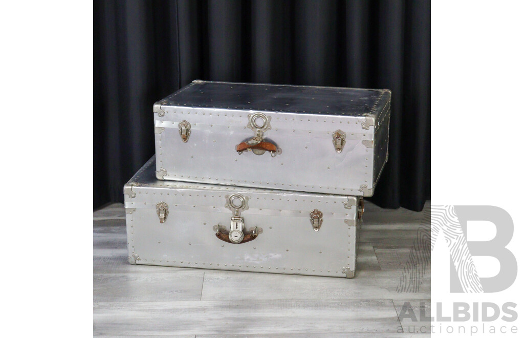 Pair of Graduated Aluninium Shipping Trunks