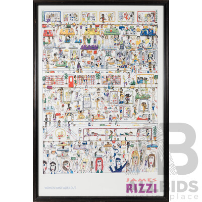 James Rizzi, (20th Century, American, 1950-2011), Women Who Work Out, (1989), Three-dimensional Colour Litho Print, 80 x 54 cm (frame)