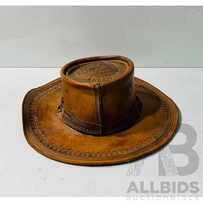 Leather Wide-brimmed Hat with Punched Details