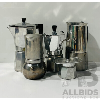 Collection Retro Aluminum Coffee Percolators Including Bialetti, Stella and More