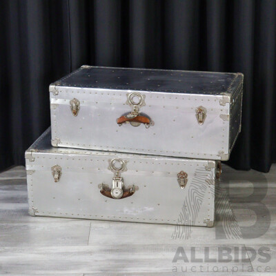 Pair of Graduated Aluninium Shipping Trunks