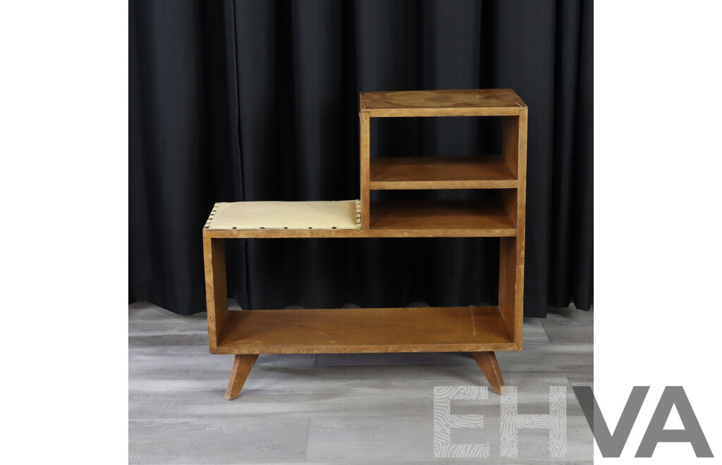 Vintage Step Side Open Bookcase with Upholstered Seat
