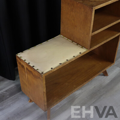 Vintage Step Side Open Bookcase with Upholstered Seat