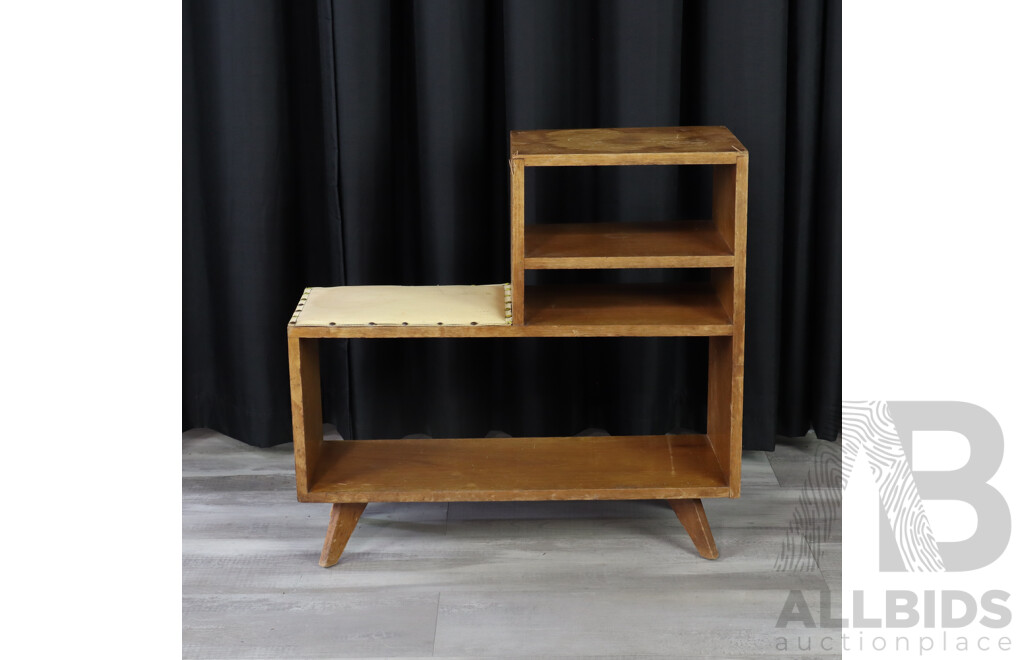 Vintage Step Side Open Bookcase with Upholstered Seat