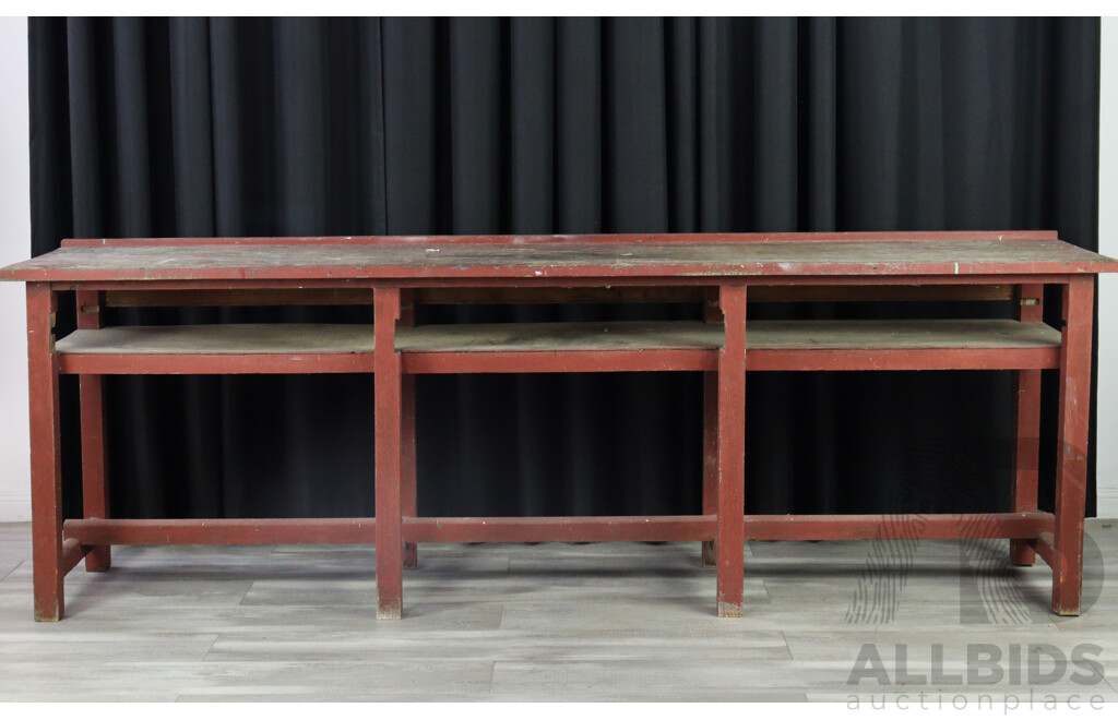 Vintage Painted Timber Two Tier Works Bench